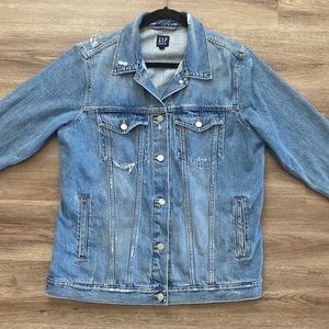 GAP Icon Distressed Oversized Denim Jacket Medium Indigo